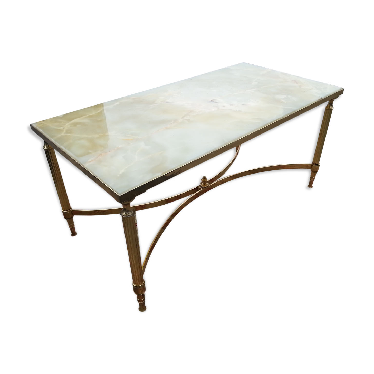 Table Basse Neoclassique Laiton Bronze Dore Et Plateau Onyx 1960 Selency