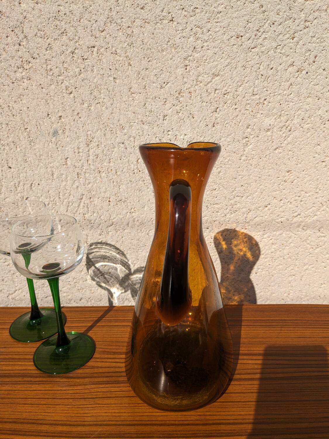 Large vintage amber glass carafe