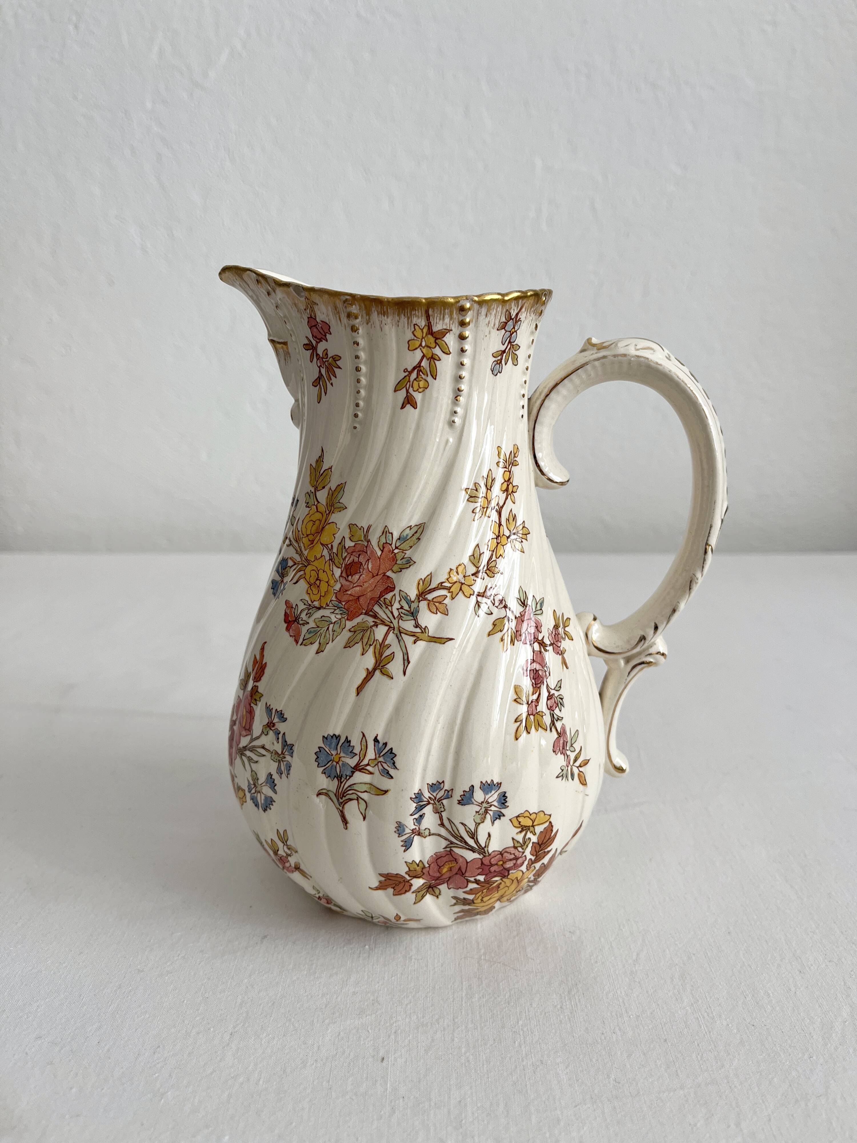 Polychrome ironstone milk jug "Louis XV" U&C Sarreguemines