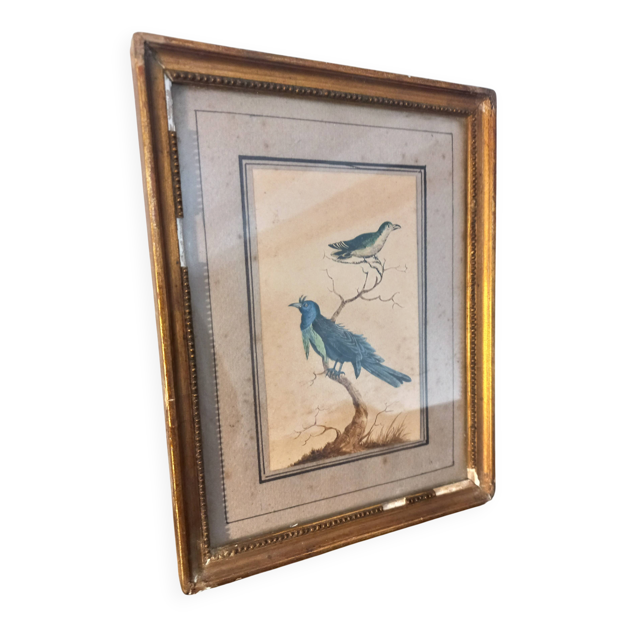 Golden table Blue birds Antique framed, Paris Gallery