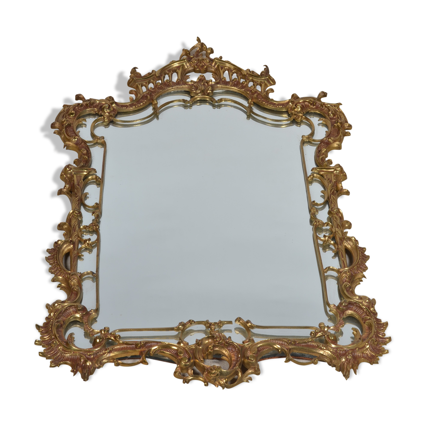 Miroir avec parecloses style baroque en bronze 102 x 61 cm