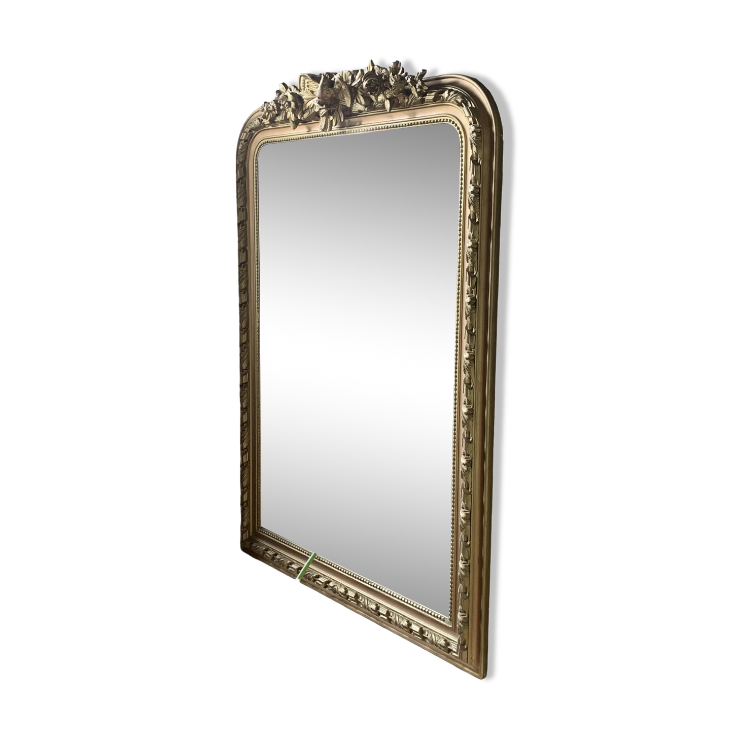 Gilded wooden fireplace mirror with pediment