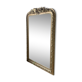 Gilded wooden fireplace mirror with pediment