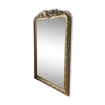 Gilded wooden fireplace mirror with pediment