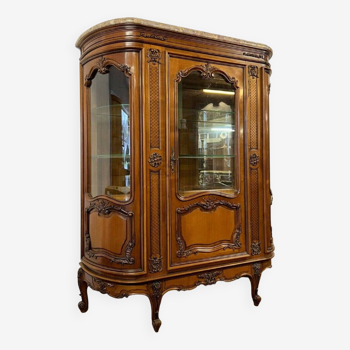 Louis XV Provencal style bookcase in half-moon shape in cherry wood circa 1930