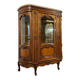 Louis XV Provencal style bookcase in half-moon shape in cherry wood circa 1930