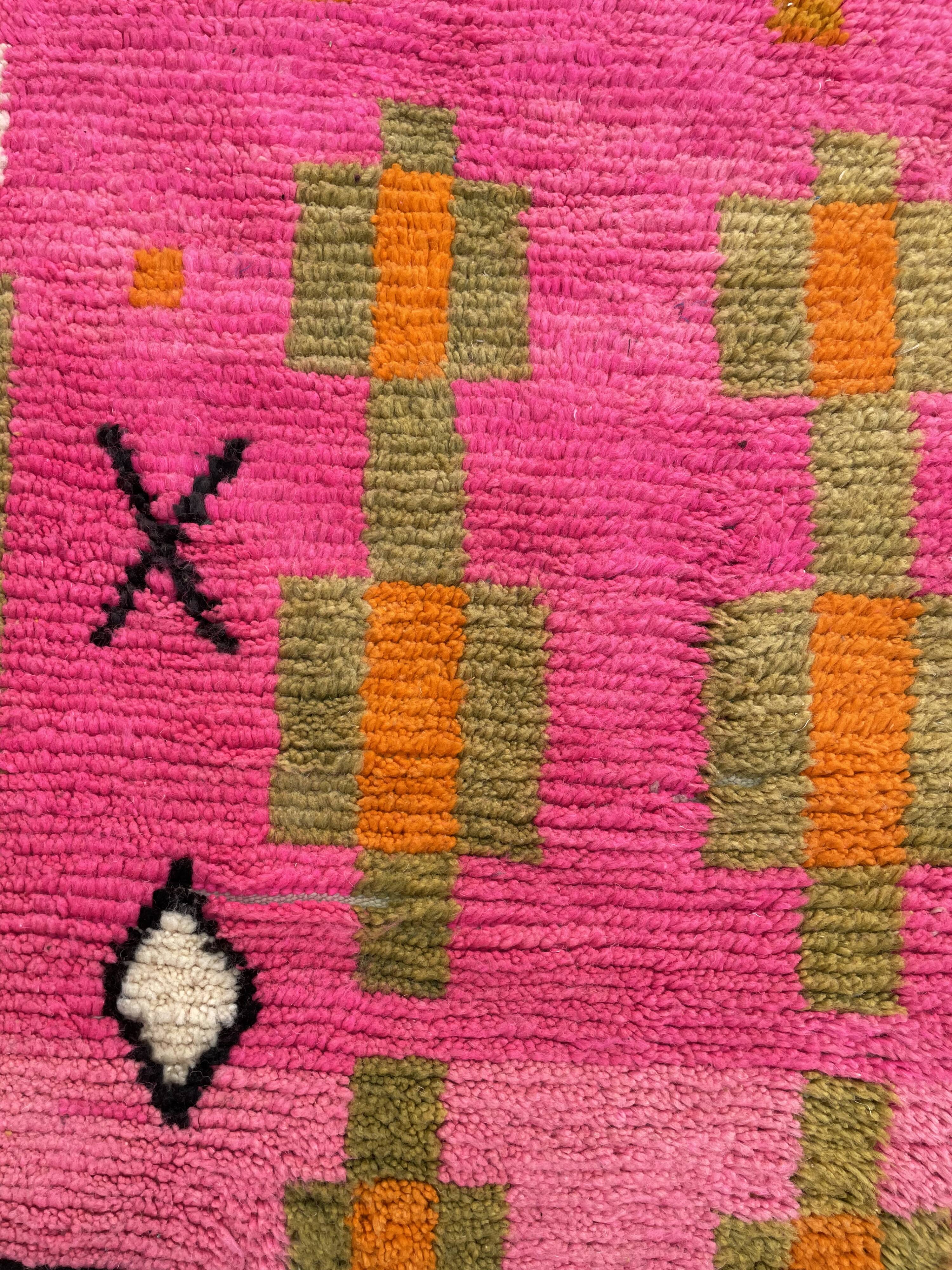 Large pink berber rug in wool boujad new 200x310 cm
