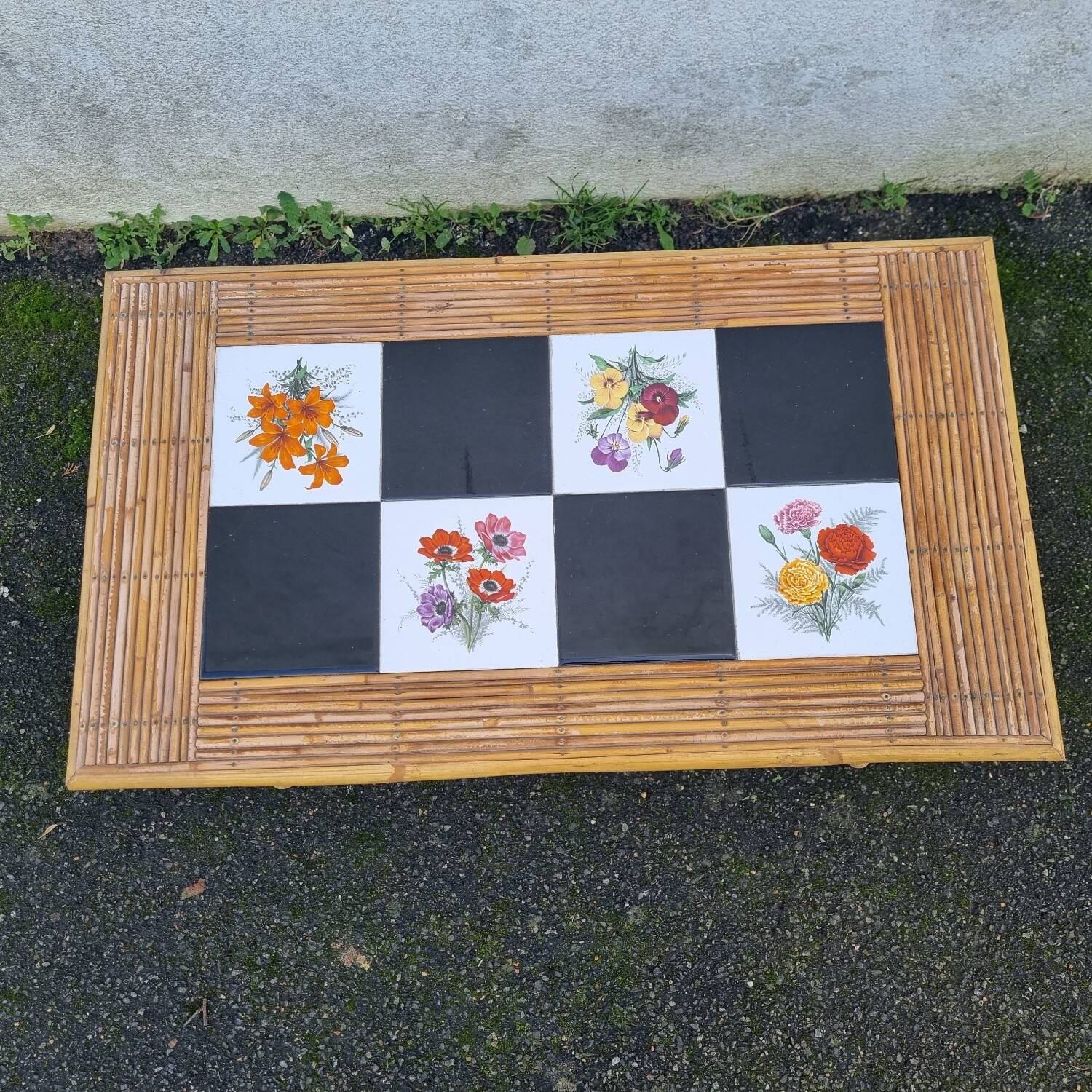 Audoux coffee table, rattan & earthenware