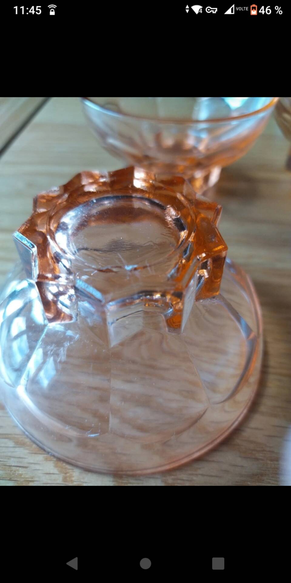 6 small vintage pink glass dessert bowls.
