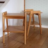 2 light oak bedside tables with two shelves from 1950.