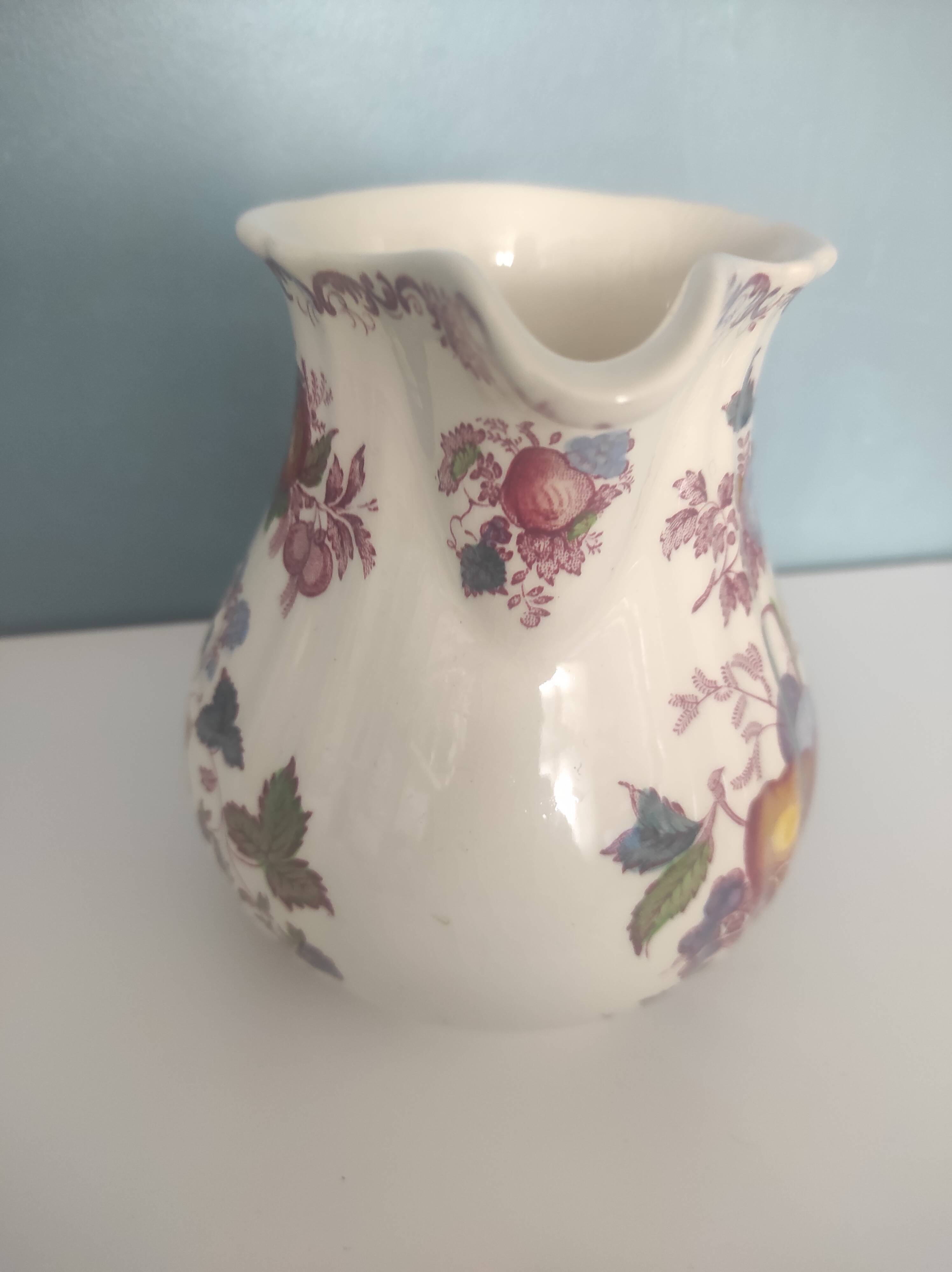 Multicolor Mason's Ironstone Fenton fruit basket pitcher