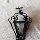 Small vintage wrought iron and glass lantern for dollhouse