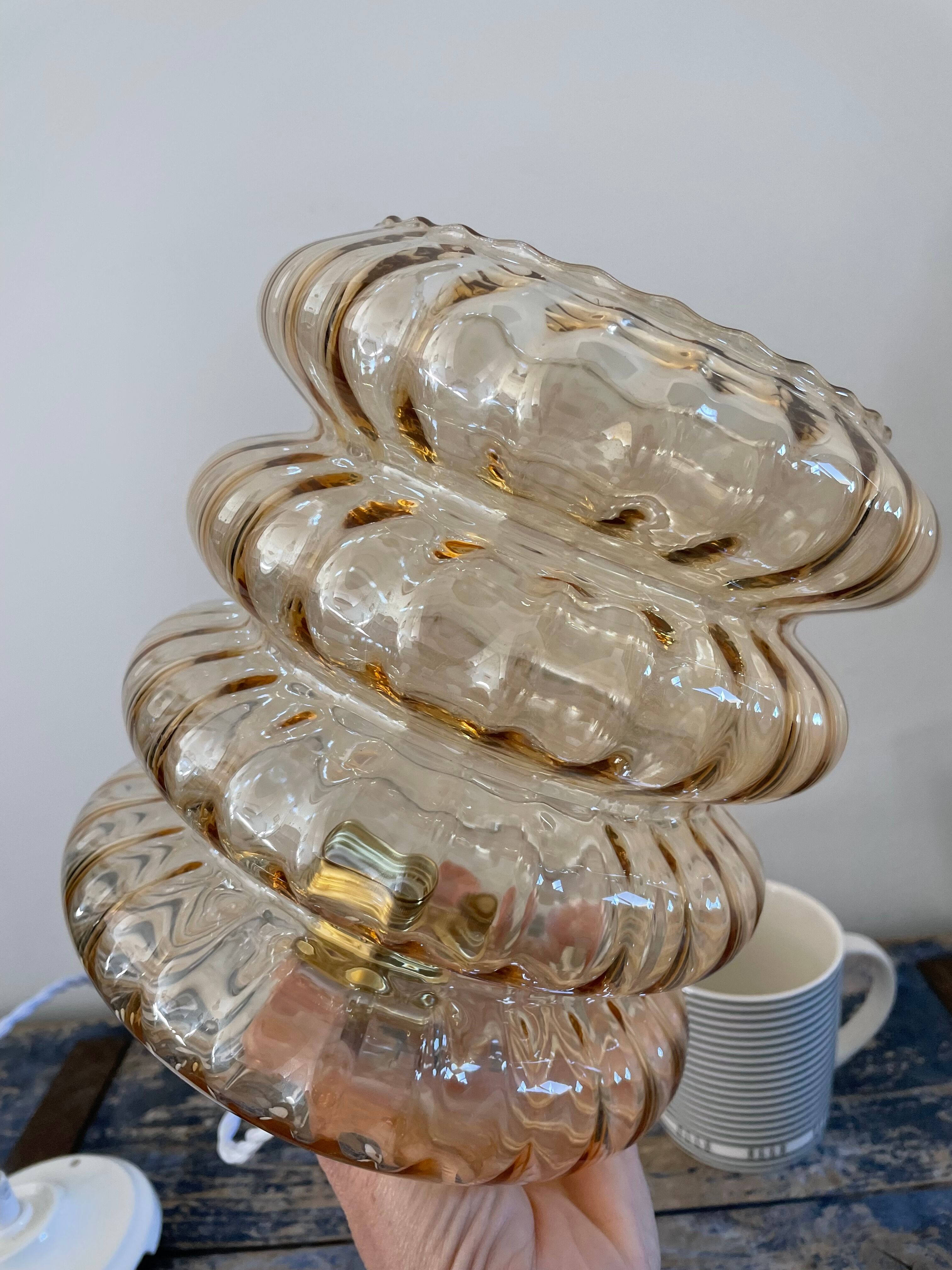 Suspension vintage en verre ambré électrifiée à neuf