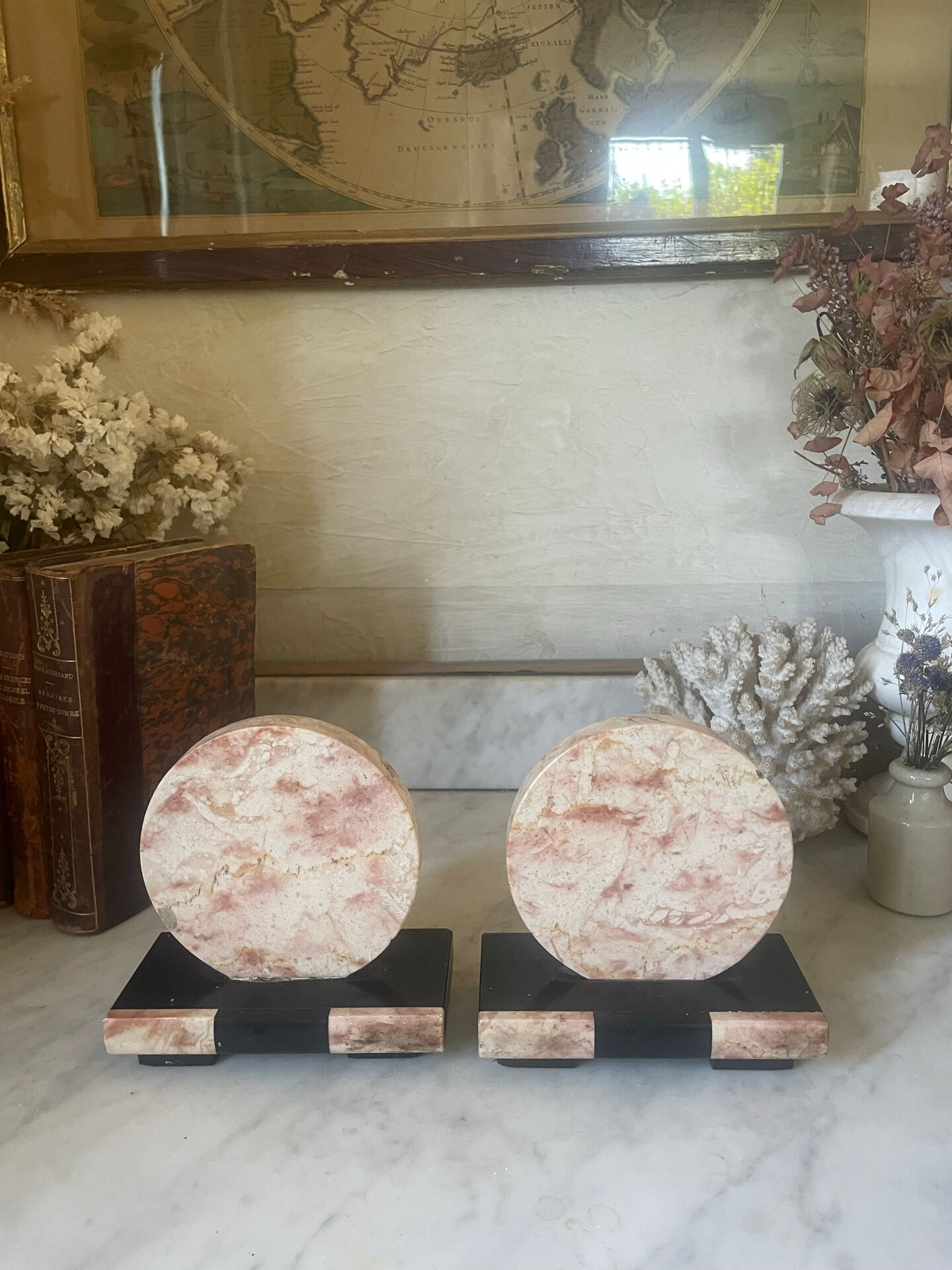 Pair of Art Deco marble and onyx bookends