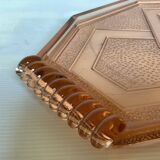 Ancien plat plateau en verre rose style Rosaline A