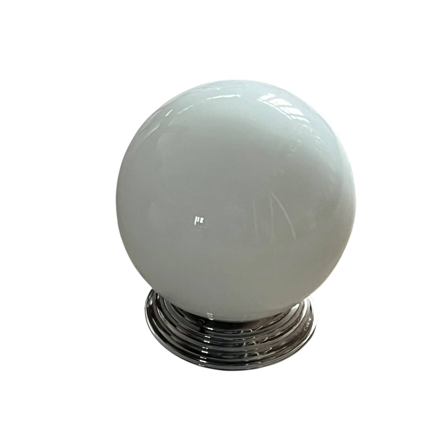 Ceiling light or wall light with a white opaline glass globe, 20 cm, stainless steel rose.