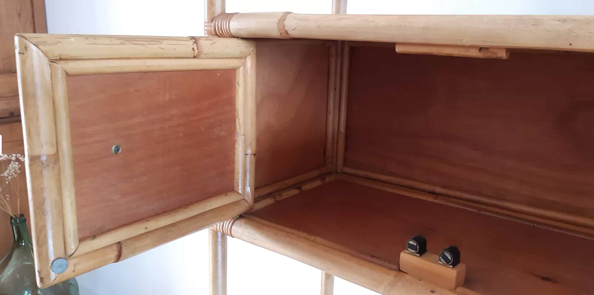 Rattan stand shelf and canning 50s