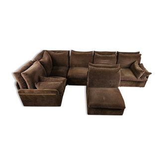 Canapé modulaire à rayures brunes six places