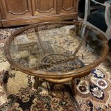 Rattan coffee table with blown glass top