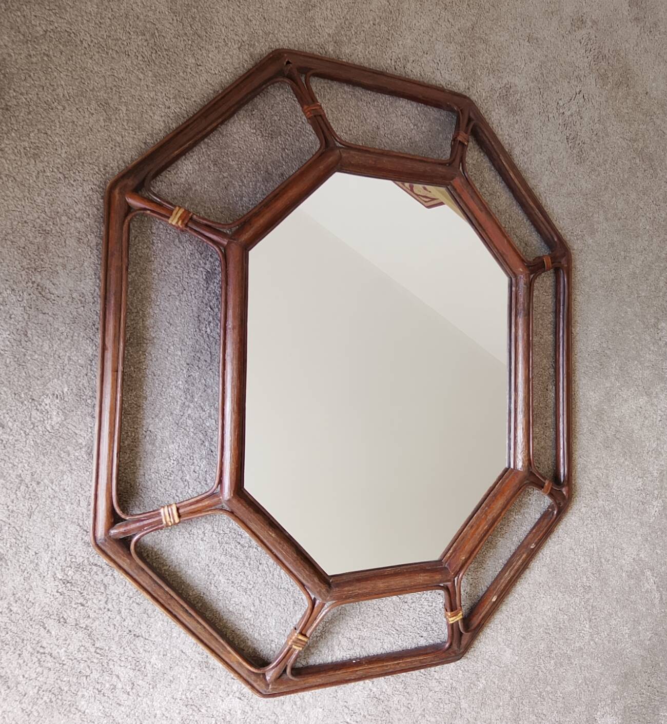 Vintage Italian mirror bamboo and rattan Riviera bohemian chic 1970s