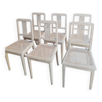 Set of 6 solid wood and cane chairs