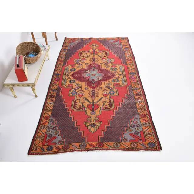 1970s Vintage Turkish Hand-Knotted Wool Cotton Red Runner Rug 145x278