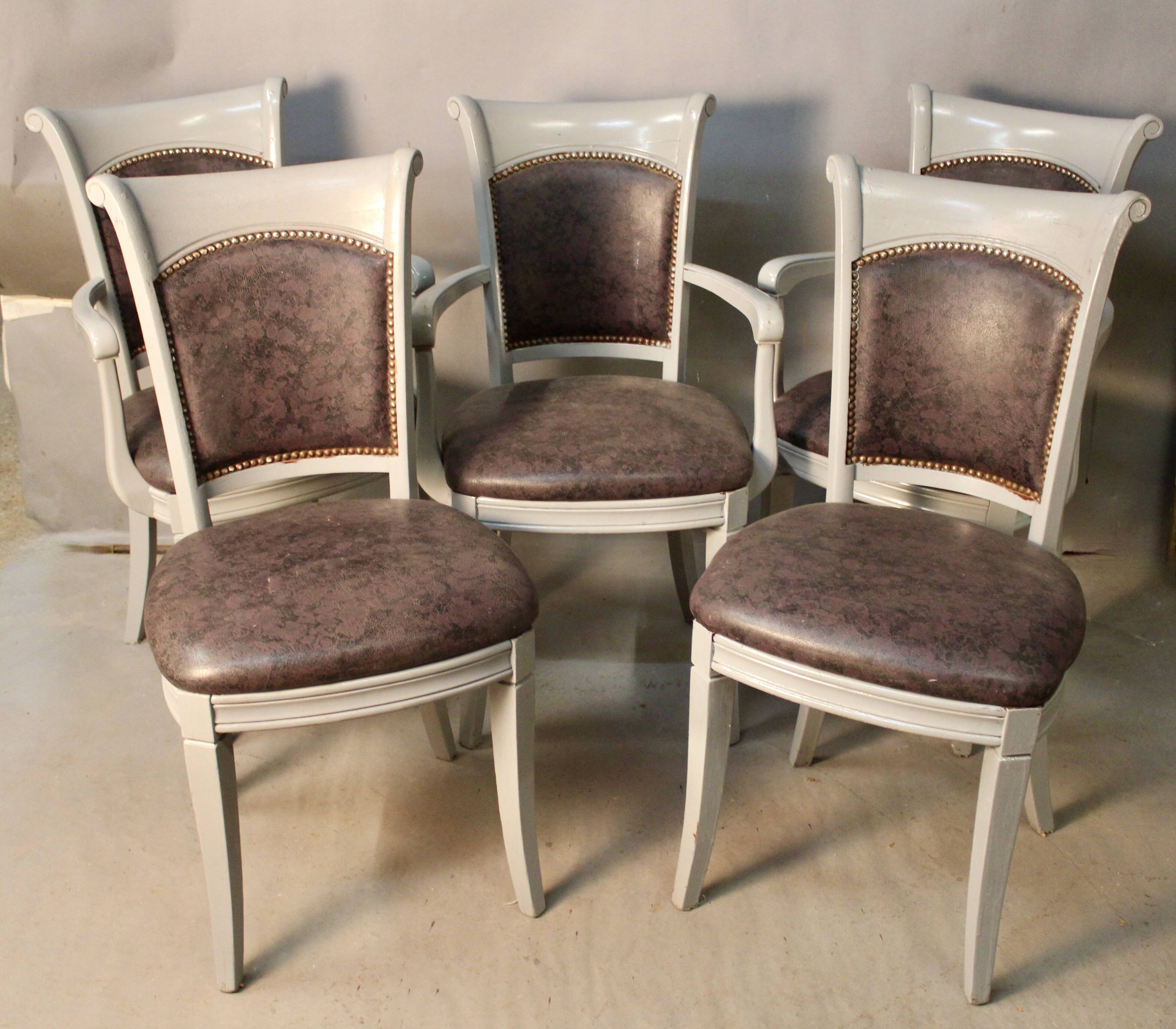 Suite of 3 armchairs and 2 restaurant chairs