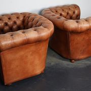 Set of 2 vintage chesterfield club armchairs in cognac leather, Netherlands,