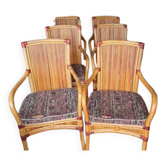 6 fauteuils bambou rotin