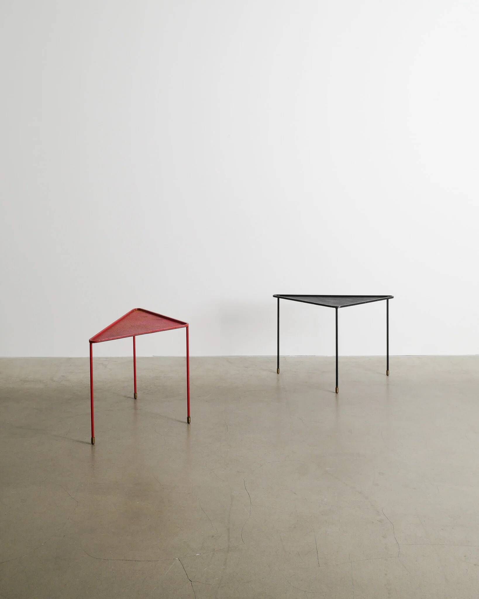 Pair of French Mid Century Triangle Tables by Mathieu Matégot, 1950s
