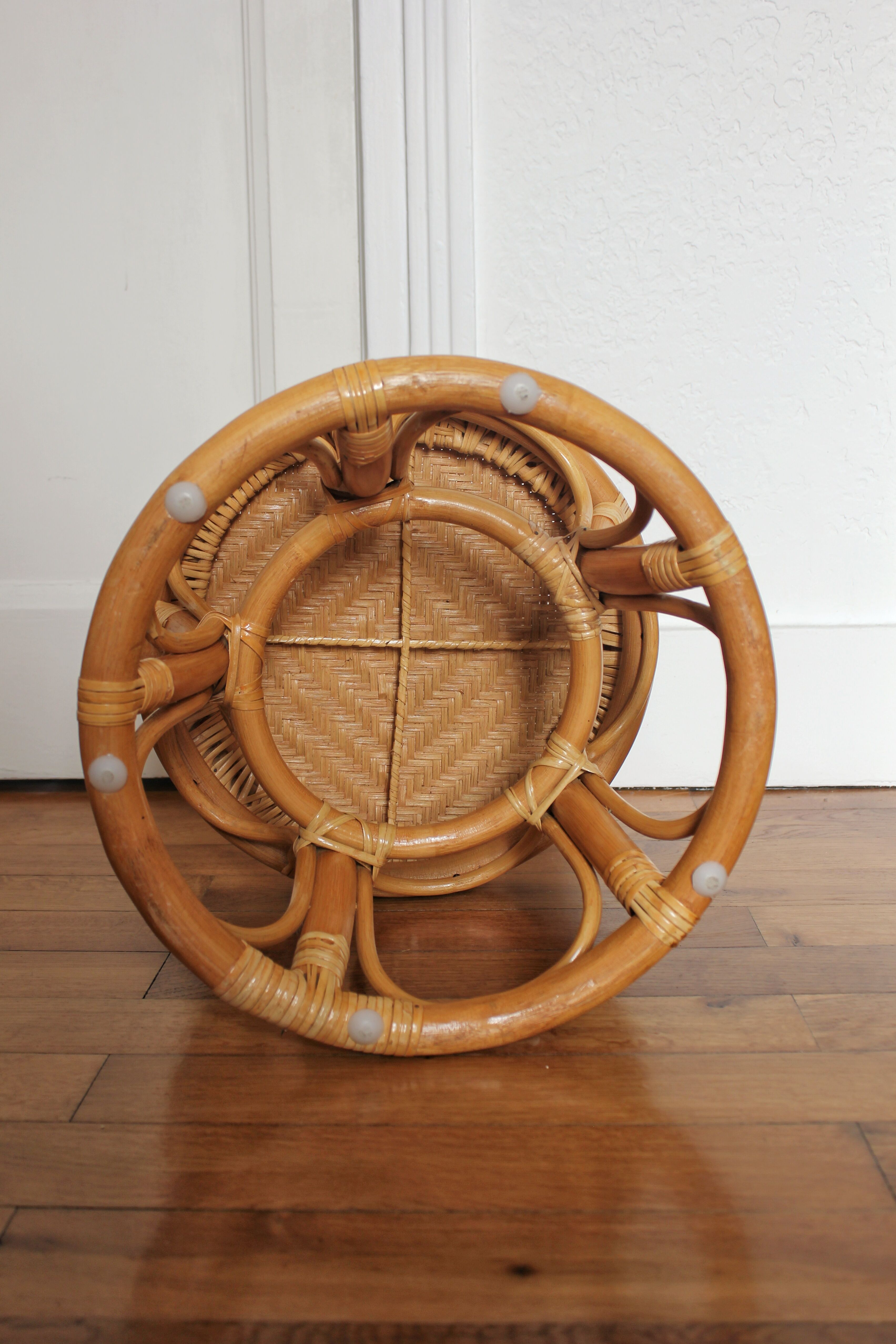 Low rattan stool and vintage canning