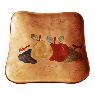 Square dish, fruit bowl 24.5x24.5cm, Ch. Muratore, Vallauris, Le champ du village workshop