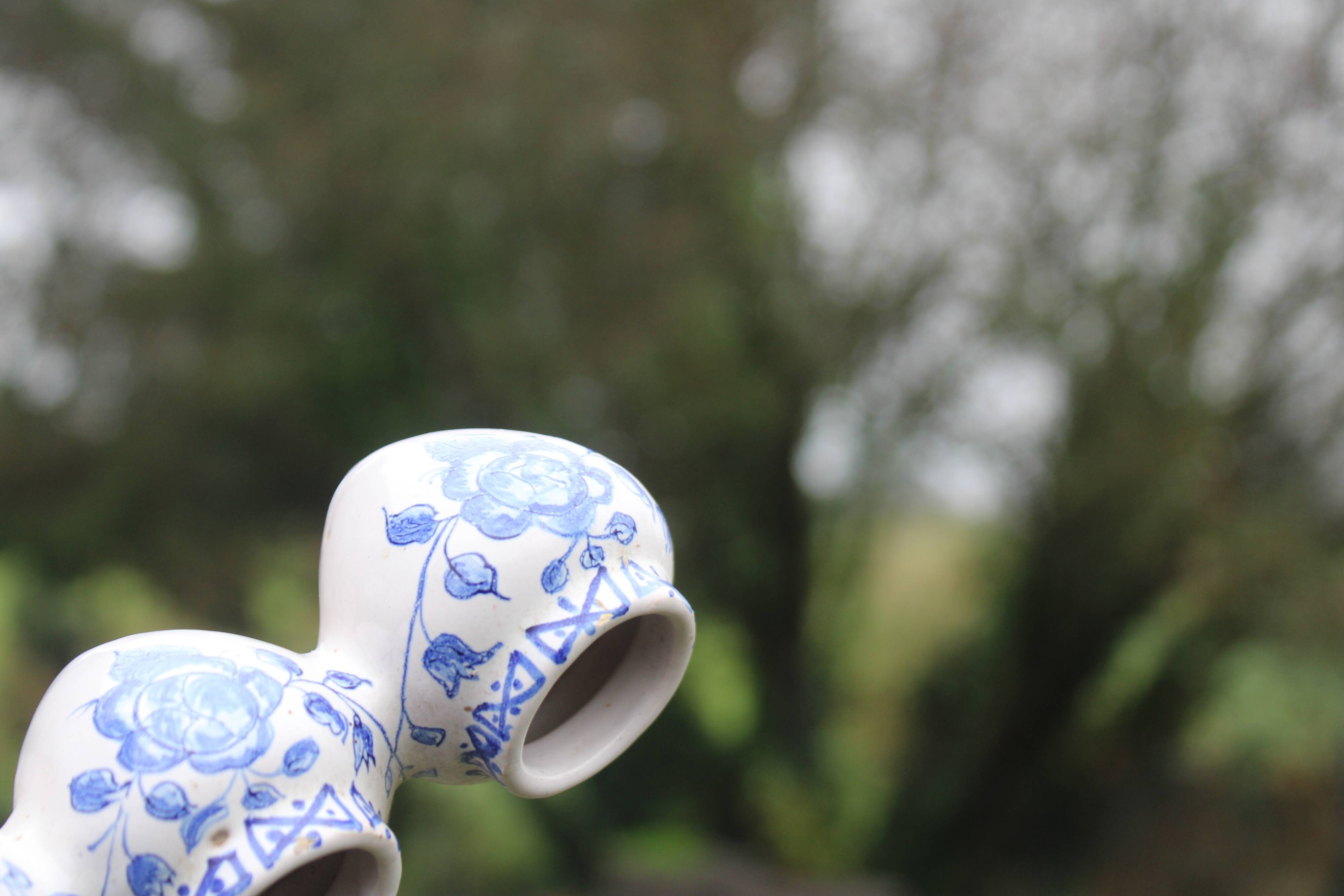 Pair of antique blue ceramic candlesticks • Apothecary size 5x2 (10 burners)