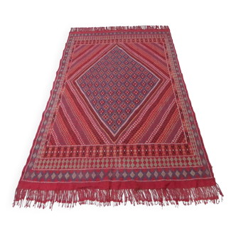Vintage Tunisian Berber Nomadic Tribal Rug Old Red Diamond Pattern