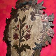 18th Century Rococo Venetian Polychrome and Mecca Lacquered Wooden Wall Sconces with Iron Arms, Set of 2