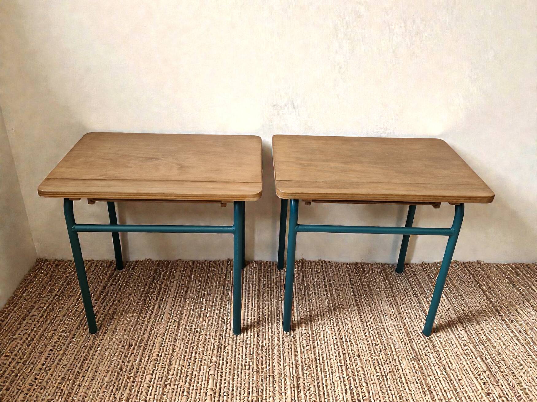 Pair of vintage wood and metal bedside tables