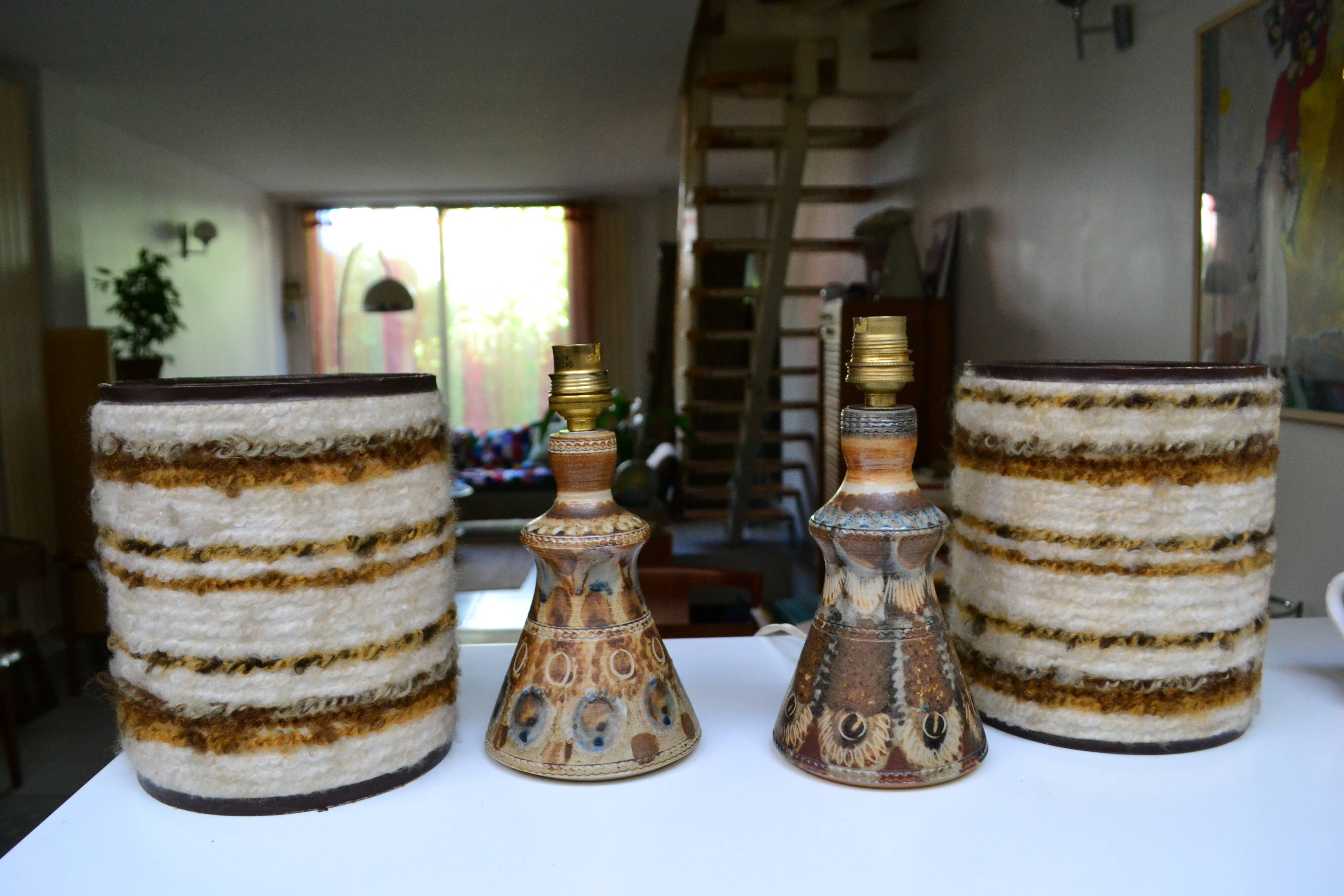 Pair of bedside lamps by Jean-Claude Courjault, ceramic, 1970s.