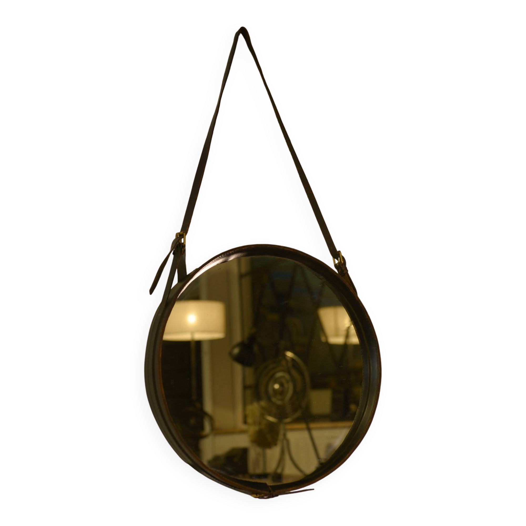 Black leather mirror by Jacques Adnet 1950s