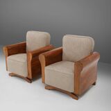 Set of 2 Art Deco Armchairs in Walnut Veneer, France 1930s