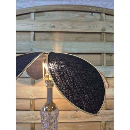 Lotus flower lamp in antique glass and black linen, unique creation.