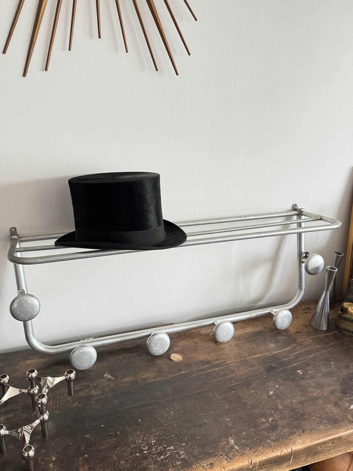 Vintage wall-mounted aluminum coat rack