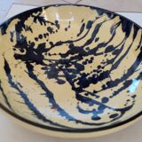 large round dish jatte salad bowl glazed terracotta blue cream
