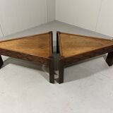 Brutalist triangular shaped oak coffee side tables 1970’s