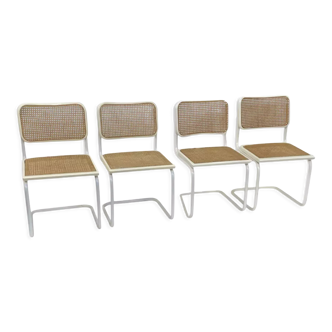 Set of 4 Cesca b32 model chairs in white by Marcel Breuer 1987