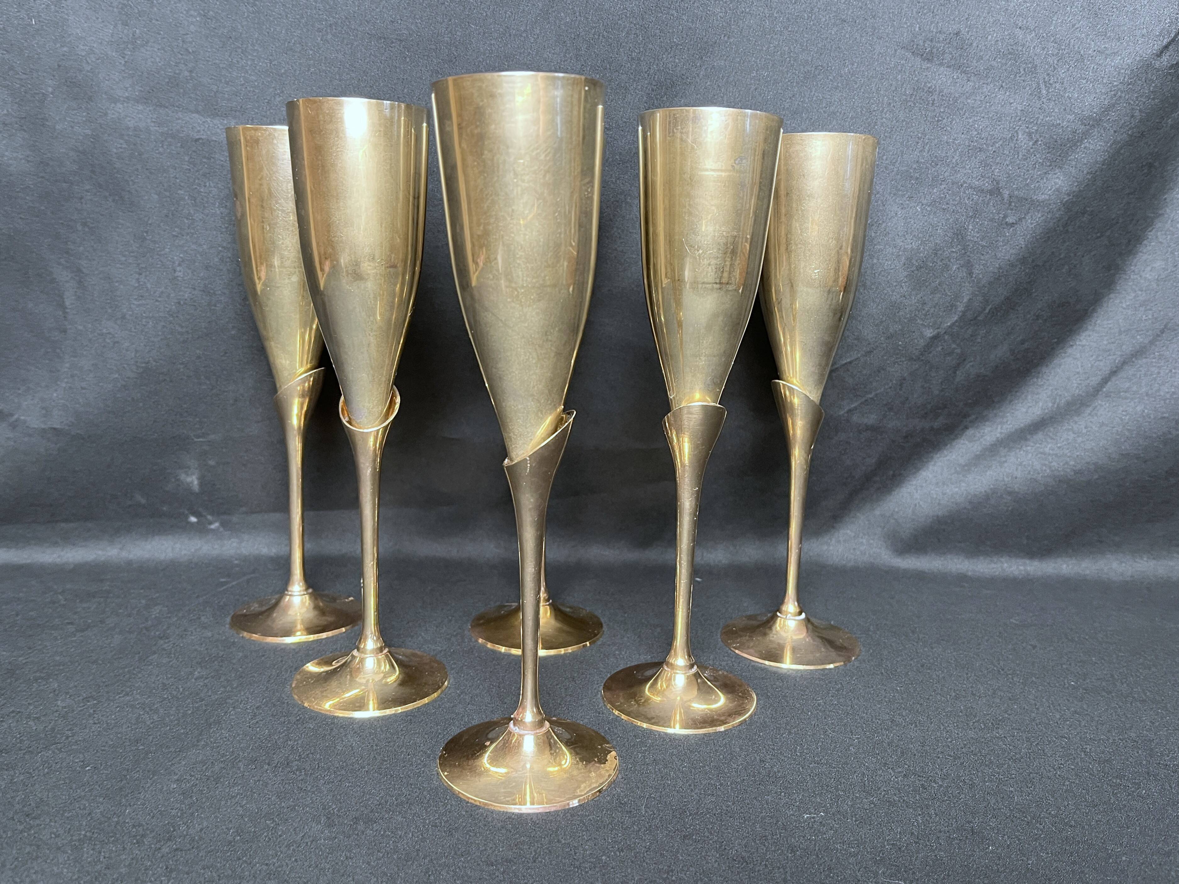 Vintage 6 silver-plated champagne flutes, 20th century