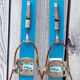 Old pair of children's ski's in light blue wood 118 cm