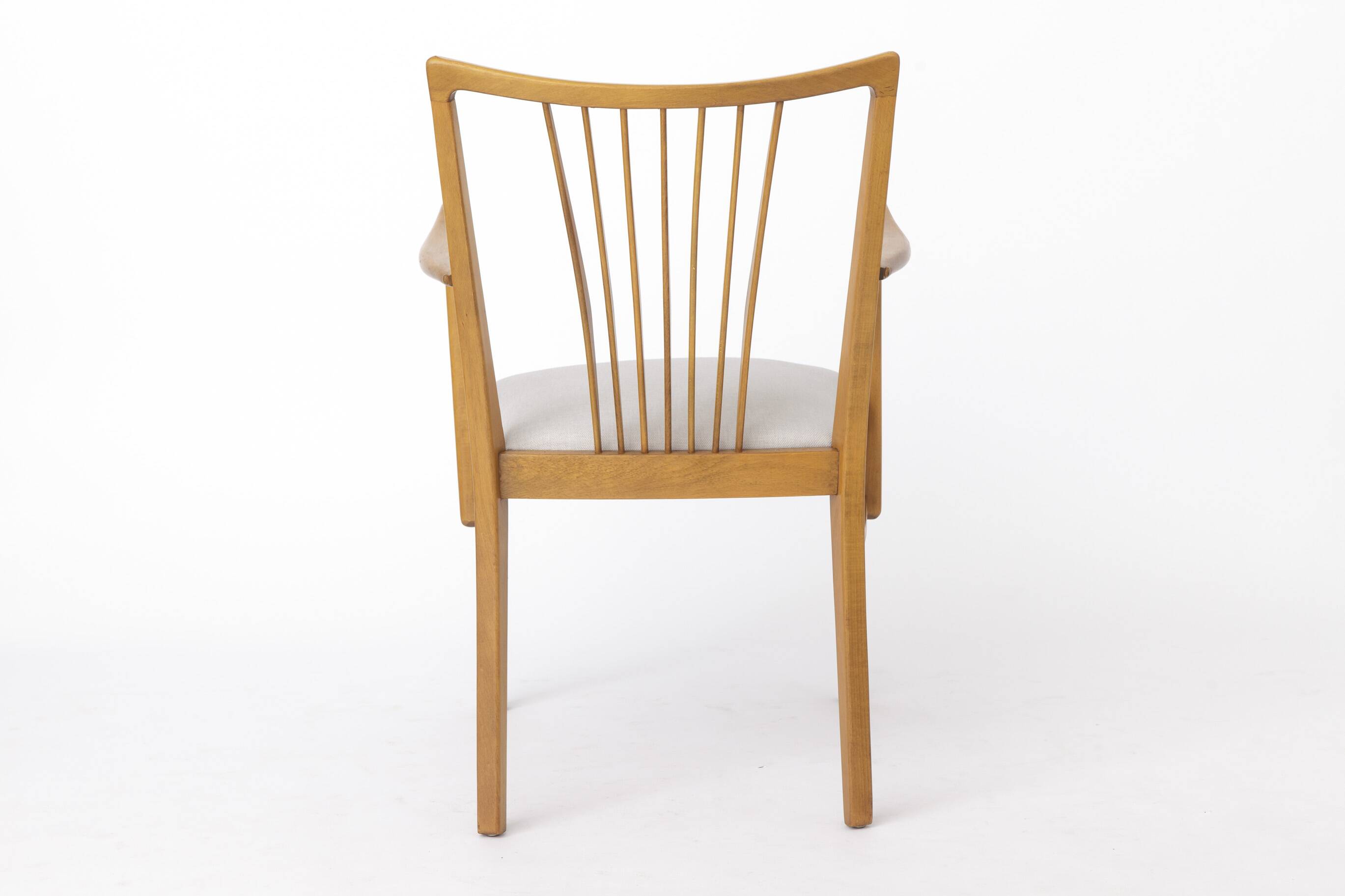 Pair of 1950s Vintage Armchairs, Restored Beech Wood & Light Gray 1950s