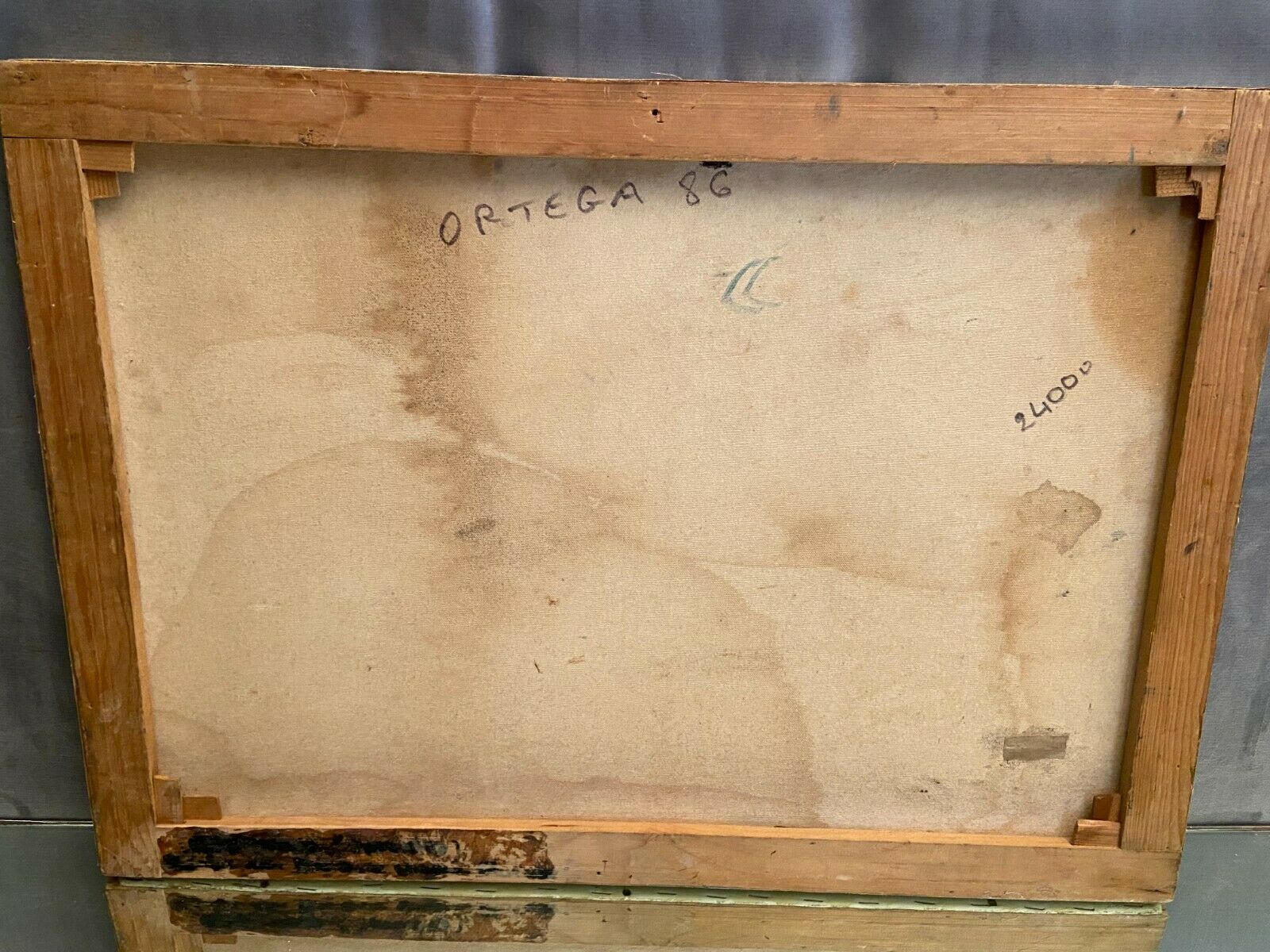 Oil painting on canvas with draft horses signed Ortega 86