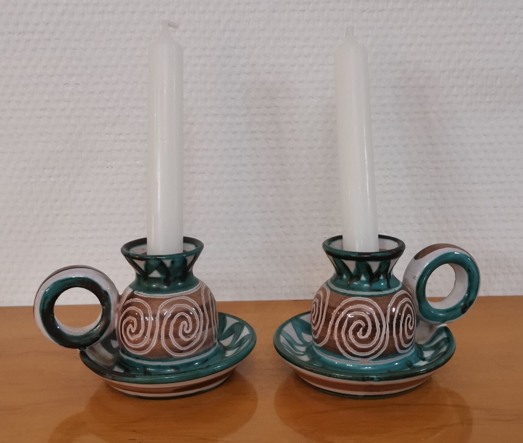 2 Handheld candlesticks design ceramic Robert Picault