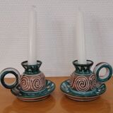 2 Handheld candlesticks design ceramic Robert Picault